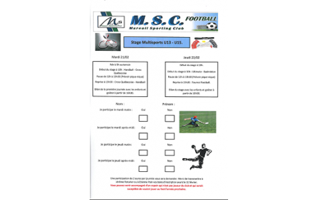 Stage Vacances de Février