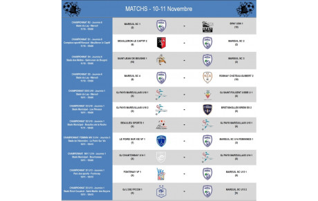 Résultats 3-4/11 et Matchs à venir 10-11/11