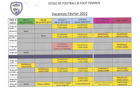 Programme des vacances école de foot et foot féminin